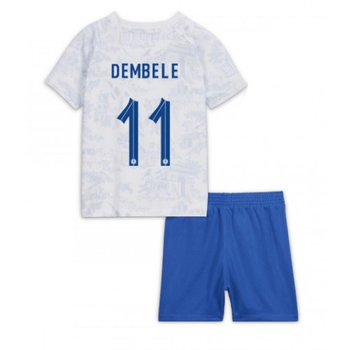 Fotballdrakt Barn Frankrike Ousmane Dembele #11 Bortedraktsett VM 2022 Kortermet (+ Korte bukser)